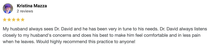 Chiropractic Barrington NH Testimonial Kristina M A 5-start Google review of Middleton Chiropractic at Barrington praising Dr. David's expertise